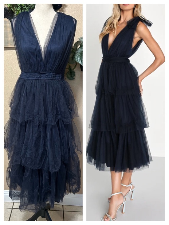 Lulus Dresses & Skirts - Lulus Flawless Arrival Navy Blue Tulle Tie-Strap Tiered Maxi Dress